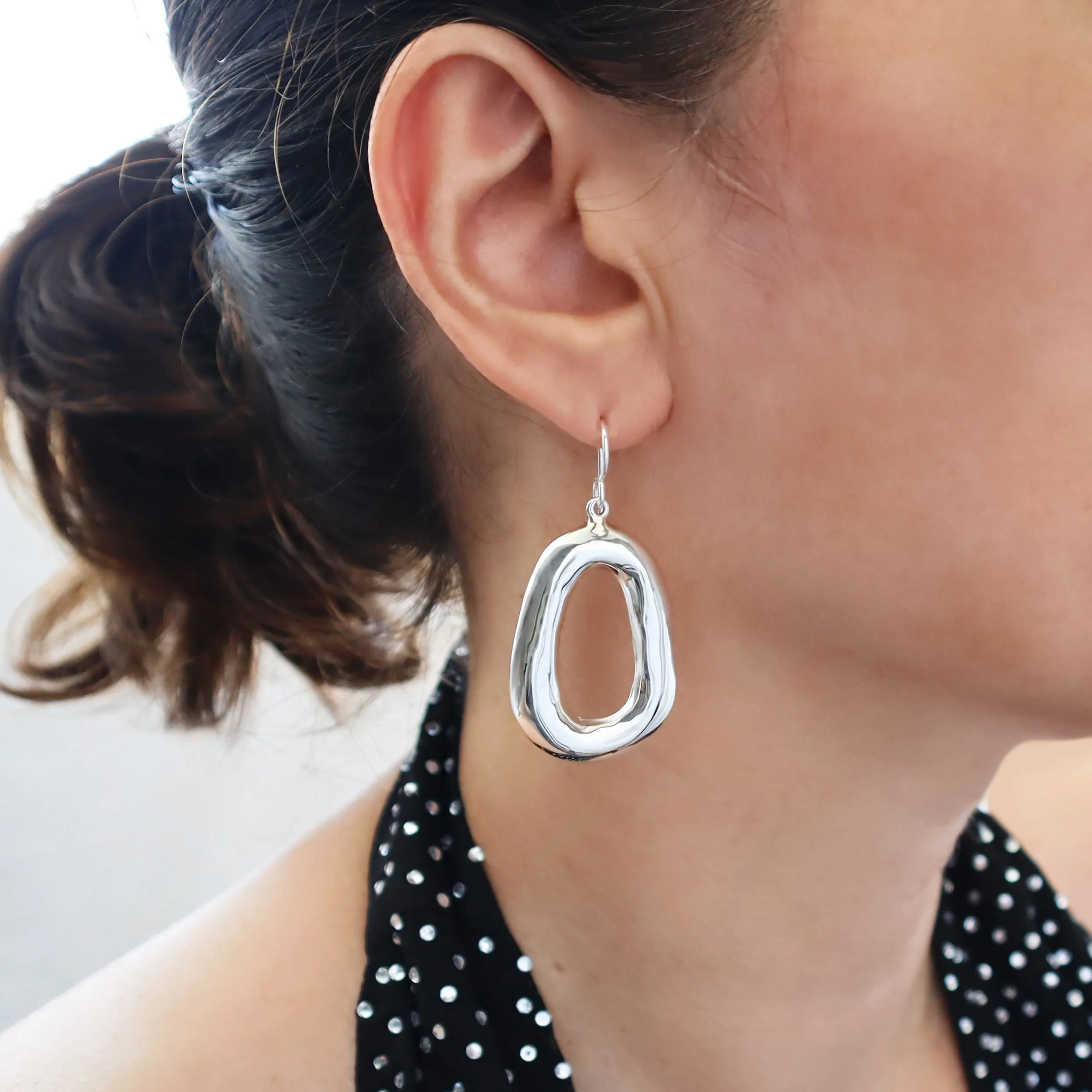 Sterling Silver Organic Oval Hoop Earrings