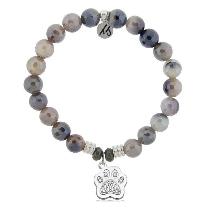 Storm Agate Stone Bracelet with Paw CZ Sterling Silver Charm