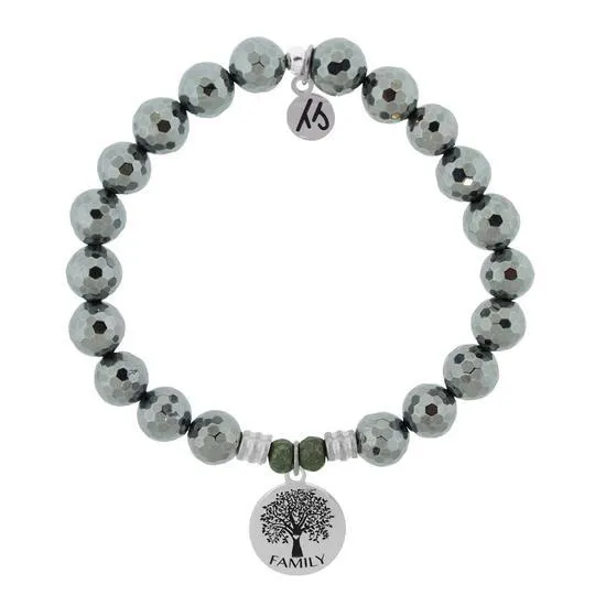 Terahertz Stone Bracelet with Family Tree Sterling Silver Charm