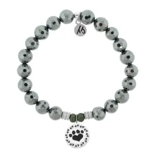 Terahertz Stone Bracelet with Paw Print Sterling Silver Charm