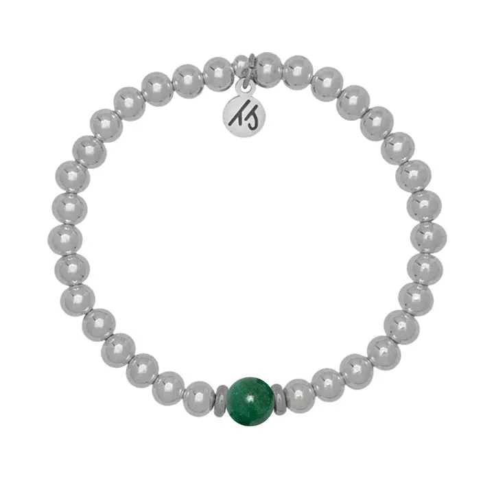 The Cape Bracelet - Silver Steel with Green Kyanite Ball