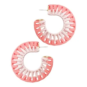 Tilly Two-Tone Wrapped Raffia Hoop Earrings | Pink