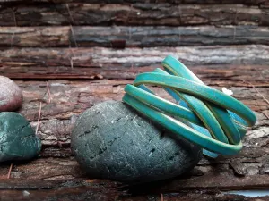 Turquoise Leather Cuff Bracelet for Men - Genuine Leather Wrap Style