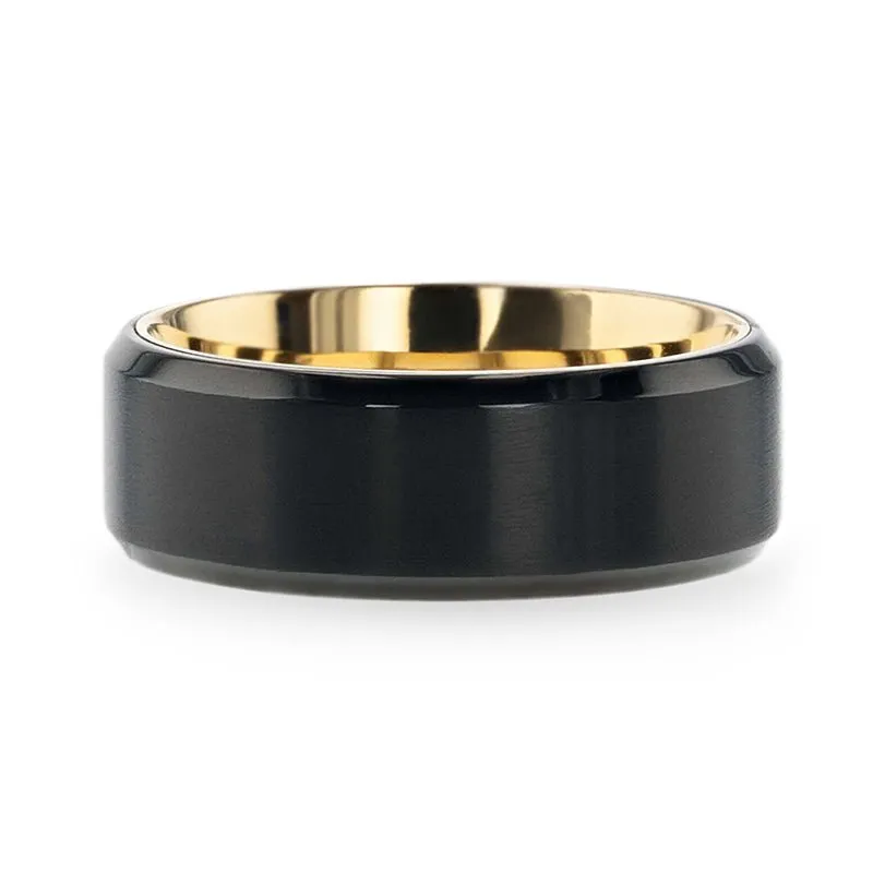 VELVET | Gold Ring, Black Titanium, Beveled Edges