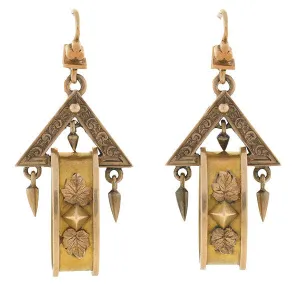 Victorian 15kt Gold Dangling Triangle & Hoop Earrings