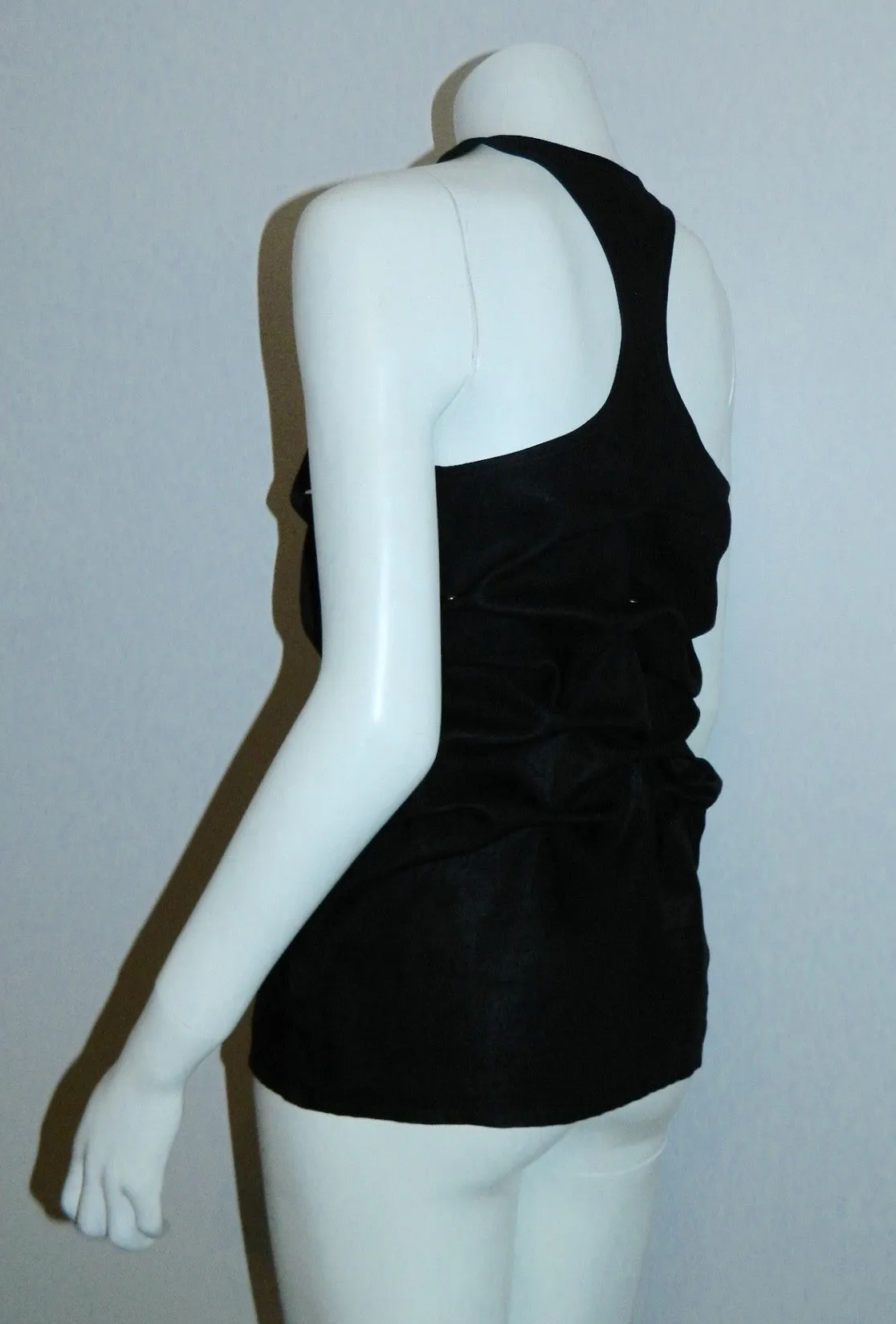 vintage 1990s black mini dress Popy Moreui linen studded racer back tank top French 40 / US XS - S