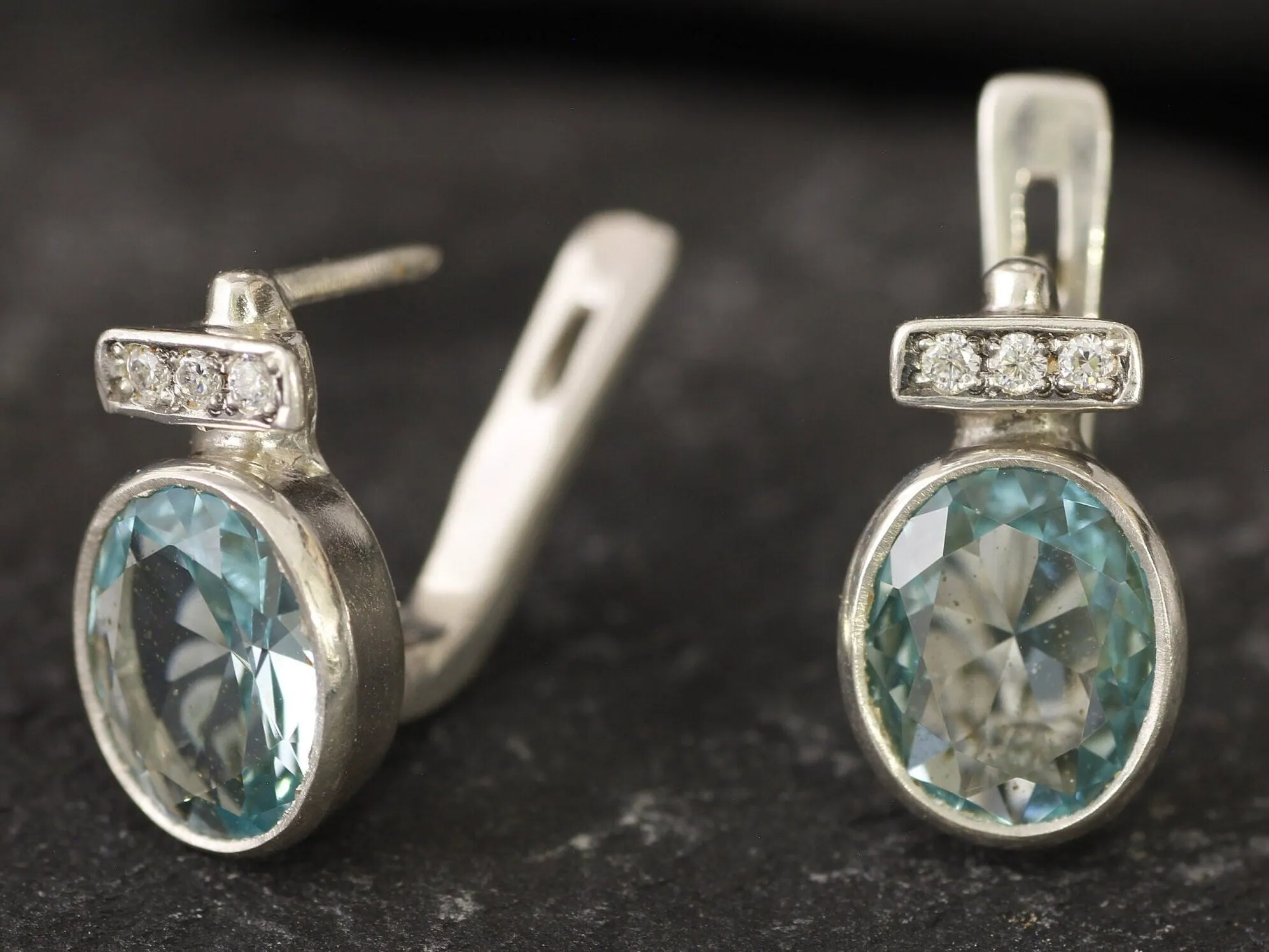 Vintage Aquamarine Earrings - Blue Drop Earrings - Dainty Blue Studs