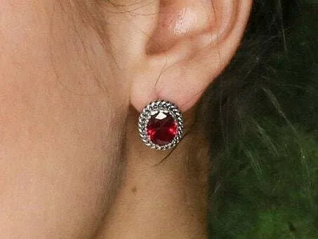 Vintage Ruby Earrings - Solitaire Ruby Studs - Red Gemstone Earrings