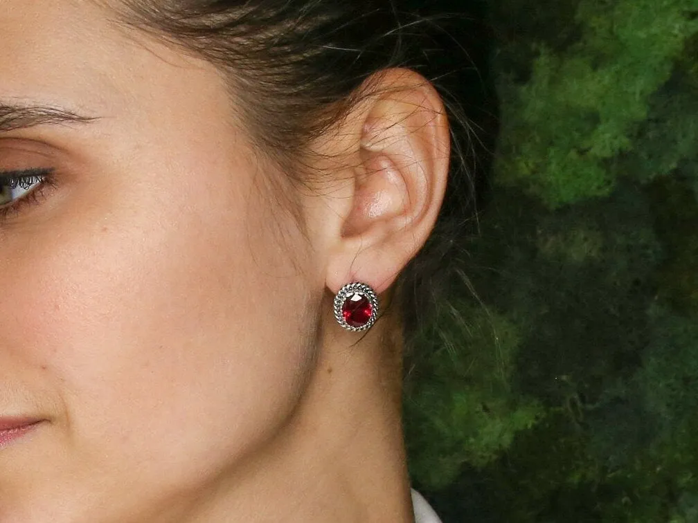 Vintage Ruby Earrings - Solitaire Ruby Studs - Red Gemstone Earrings