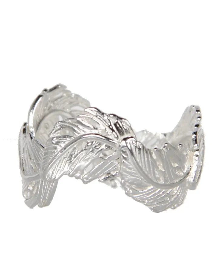 Wavy Feather Band Ring, Silver