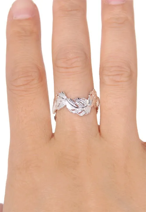 Wavy Feather Band Ring, Silver