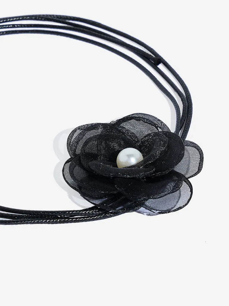 Westside Accessories Black Flower Pear-Adorned Choker