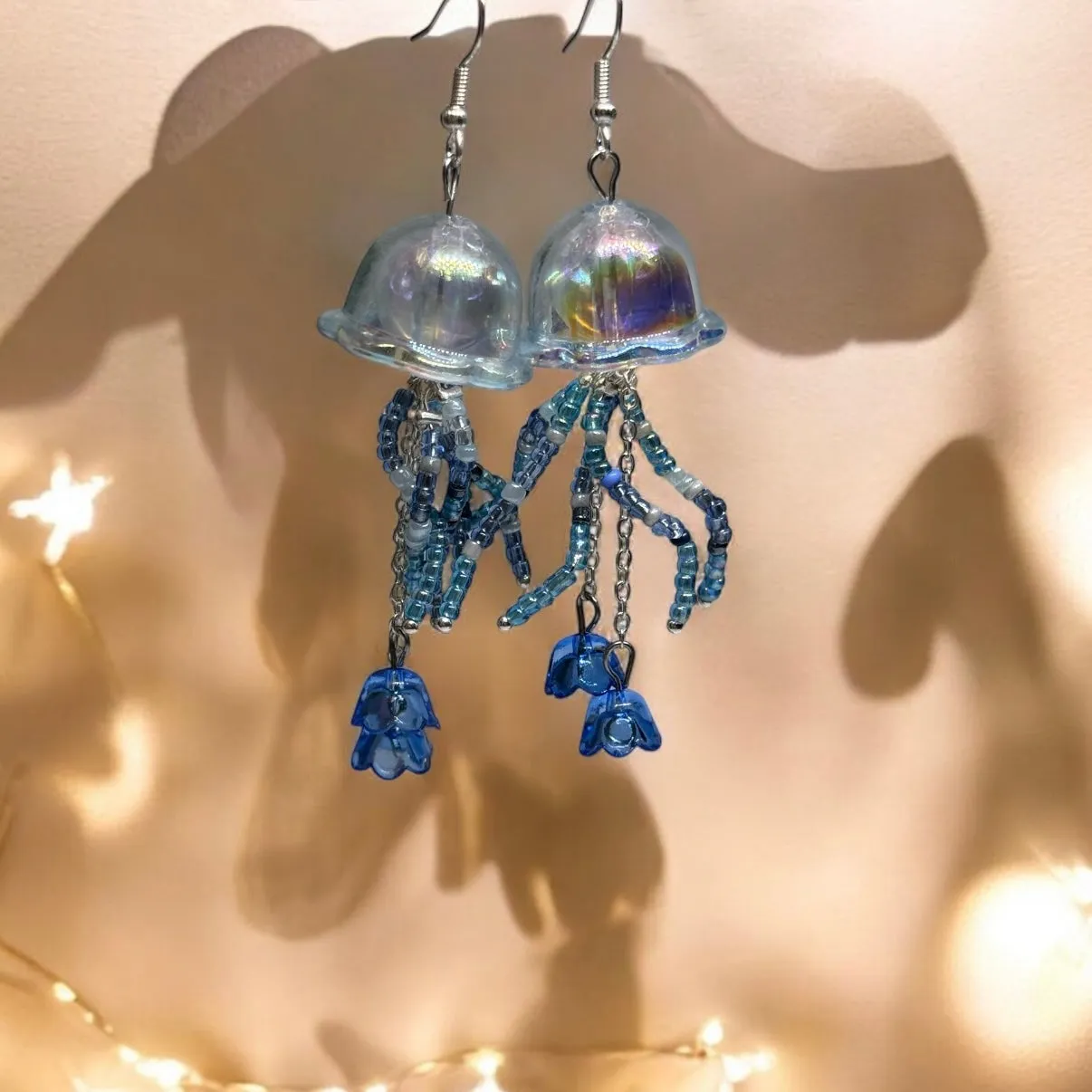 Whimsical - Beaded tentacles Jellyfish earrings | sea creature earrings | colourful clear iridescent dangle earrings | halgoram fun y2k earringsWhim