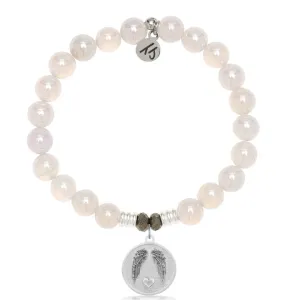 White Agate Stone Bracelet with Guardian Sterling Silver Charm