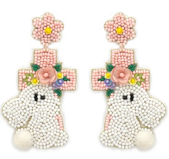 White Cross Easter Bunny Earring