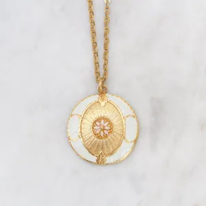 White Enamel Madallion Pendant on Delicate Link Chain