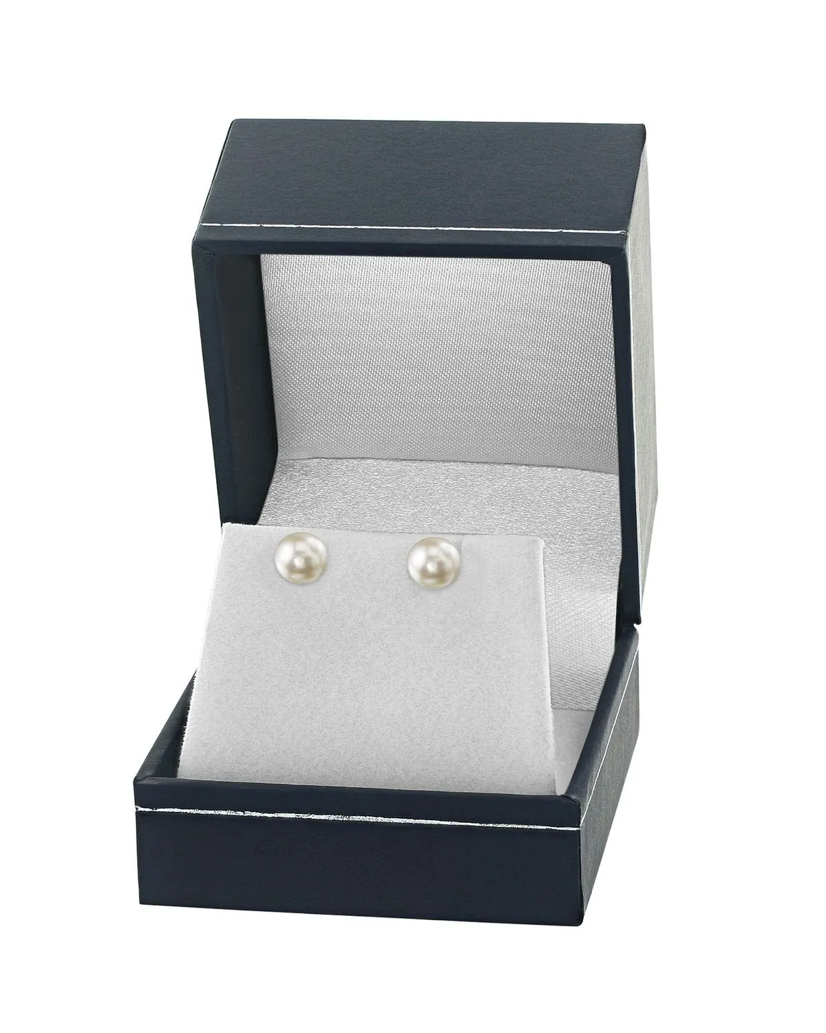 White Japanese Akoya Round Pearl Stud Earrings, 7.5-8.0mm