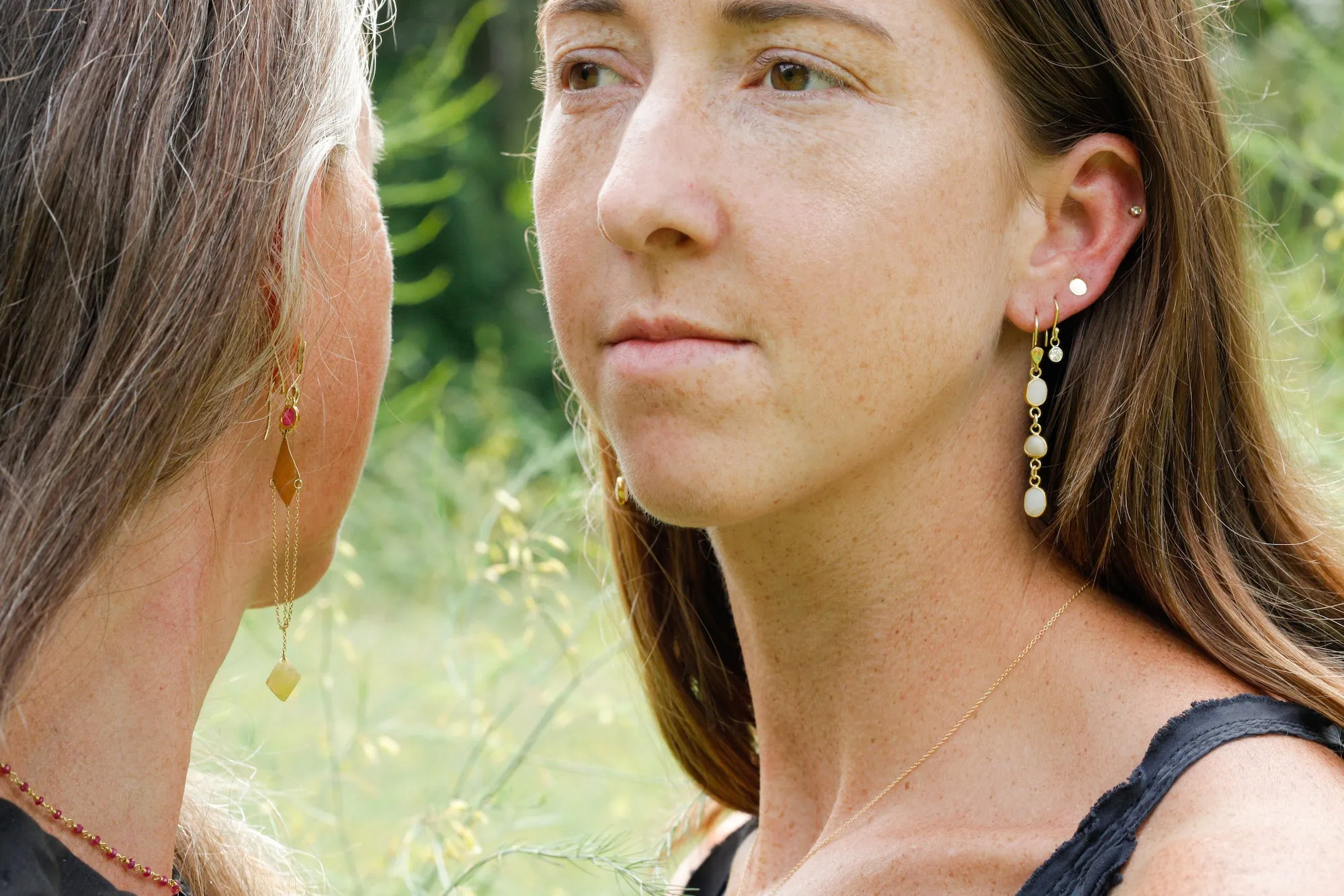 White Pebble Triple Drop Earrings | B