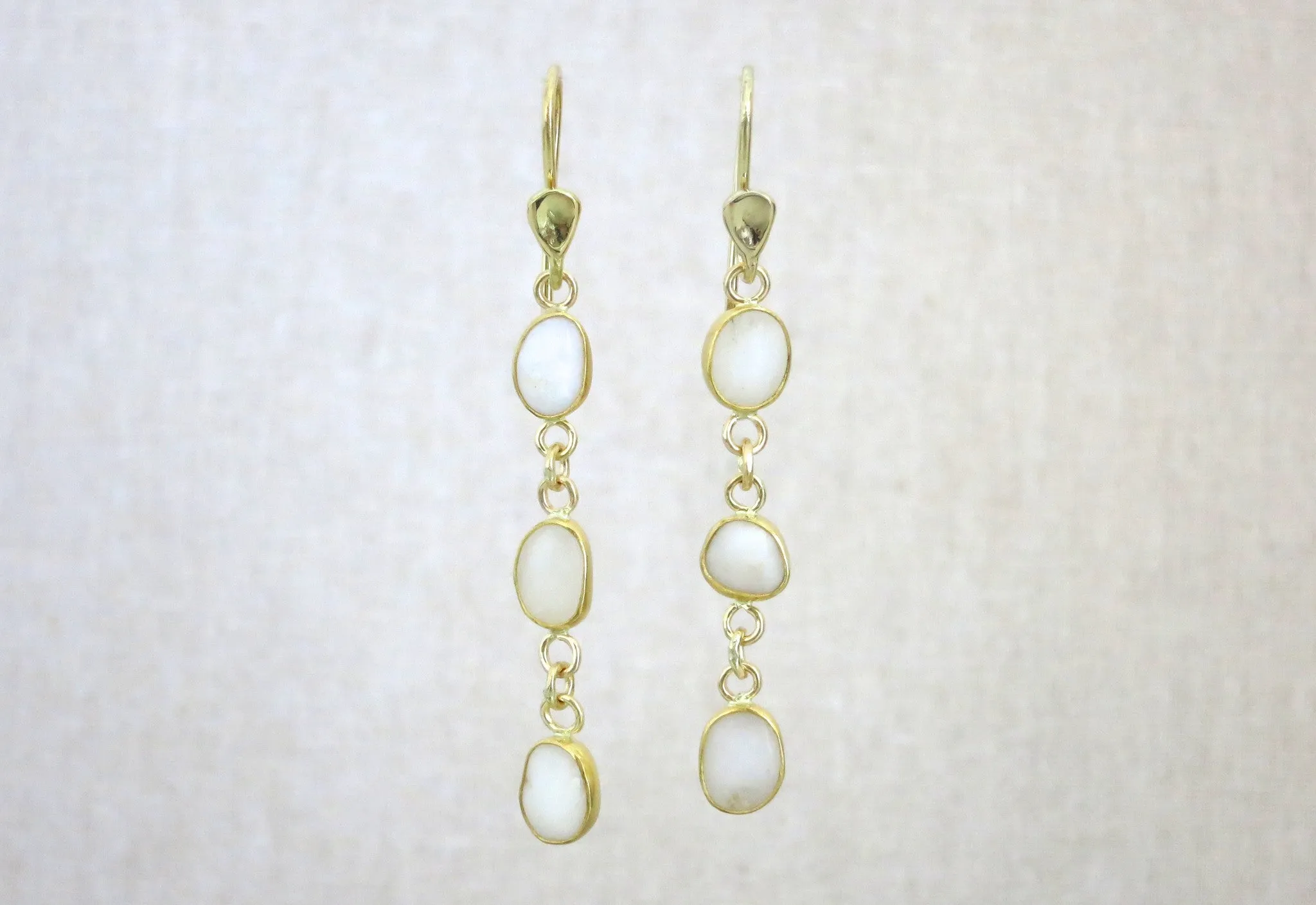 White Pebble Triple Drop Earrings | B