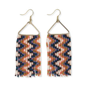 Whitney Wavy Beaded Fringe Earrings Citron   Coral