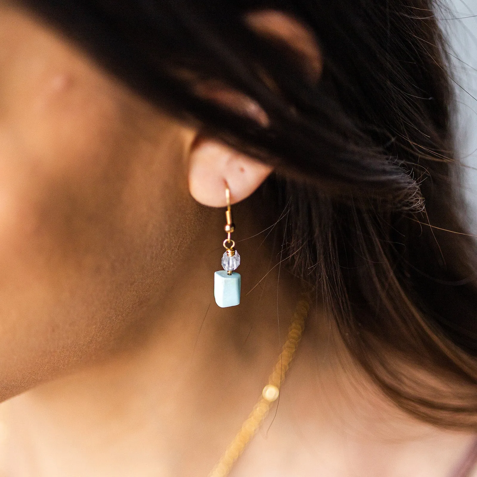 Wire Wrapped Crystal Earrings - Aquamarine and Herkimer Diamond