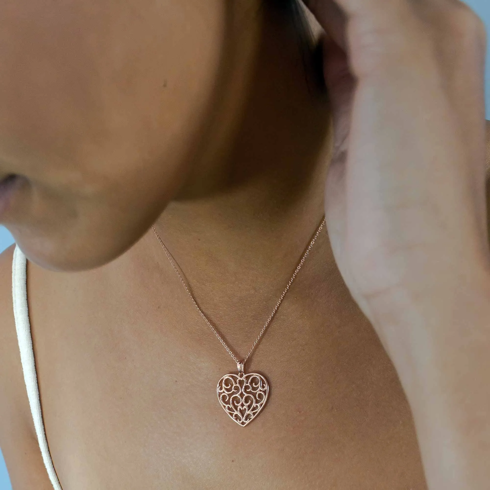 With Love - Filigree Heart - Sterling Silver Pendant