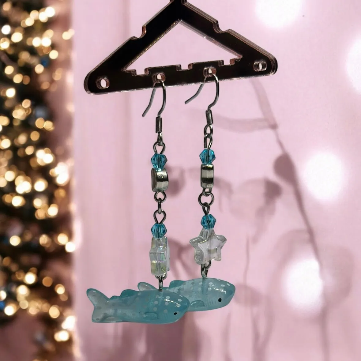 Y2K - Blue whale earrings with dots | 3d animal dangle earrings | decor drop earrings| cute kawaii | sea creature earrings