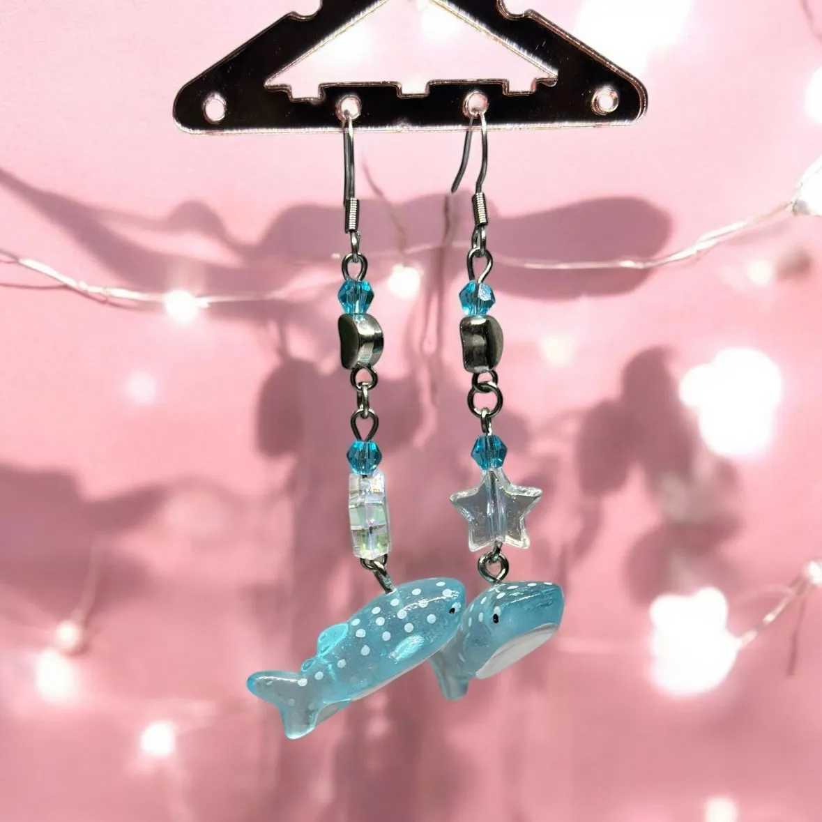 Y2K - Blue whale earrings with dots | 3d animal dangle earrings | decor drop earrings| cute kawaii | sea creature earrings