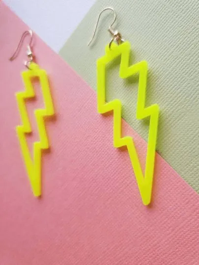 Y2K - Bright neon yellow electric lightning earrings | Art dangle earrings | pop fun charm hoop earrings | oversize statement earrings