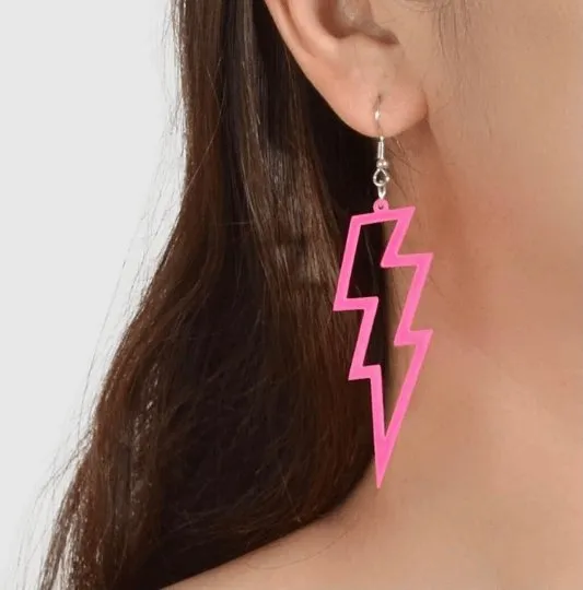 Y2K - Bright neon yellow electric lightning earrings | Art dangle earrings | pop fun charm hoop earrings | oversize statement earrings