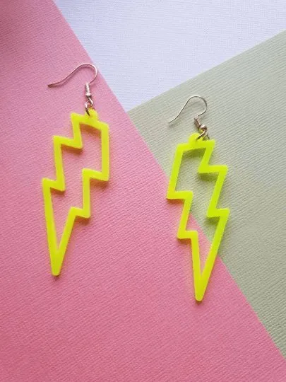 Y2K - Bright neon yellow electric lightning earrings | Art dangle earrings | pop fun charm hoop earrings | oversize statement earrings