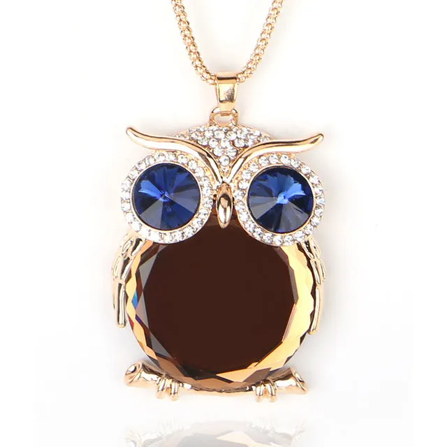 YAAYOO Women Owl Necklace 18 Colors Glass 75cm Long Pendants Chokers Statement Necklaces For Girl Gift Party