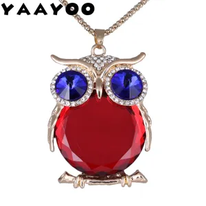 YAAYOO Women Owl Necklace 18 Colors Glass 75cm Long Pendants Chokers Statement Necklaces For Girl Gift Party