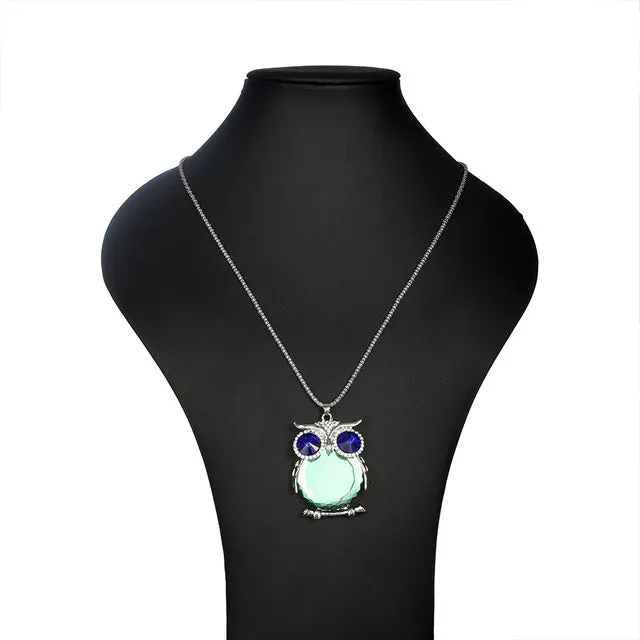 YAAYOO Women Owl Necklace 18 Colors Glass 75cm Long Pendants Chokers Statement Necklaces For Girl Gift Party