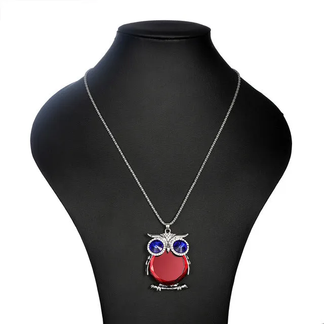 YAAYOO Women Owl Necklace 18 Colors Glass 75cm Long Pendants Chokers Statement Necklaces For Girl Gift Party