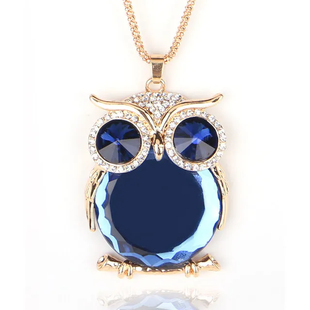 YAAYOO Women Owl Necklace 18 Colors Glass 75cm Long Pendants Chokers Statement Necklaces For Girl Gift Party