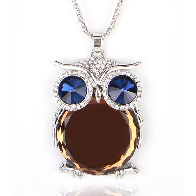 YAAYOO Women Owl Necklace 18 Colors Glass 75cm Long Pendants Chokers Statement Necklaces For Girl Gift Party