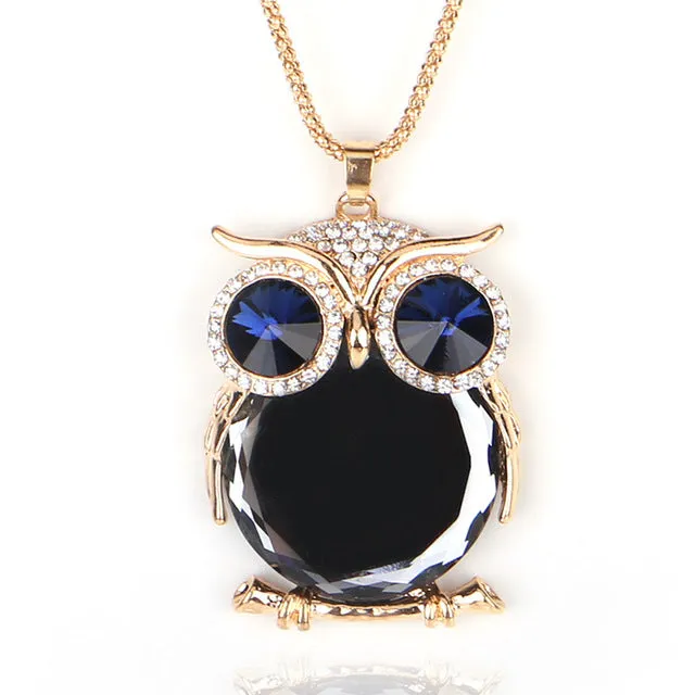 YAAYOO Women Owl Necklace 18 Colors Glass 75cm Long Pendants Chokers Statement Necklaces For Girl Gift Party