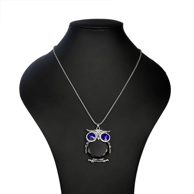 YAAYOO Women Owl Necklace 18 Colors Glass 75cm Long Pendants Chokers Statement Necklaces For Girl Gift Party