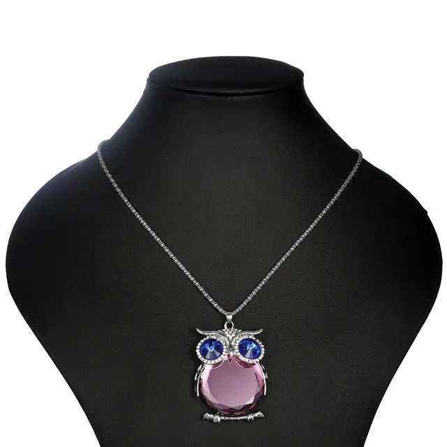 YAAYOO Women Owl Necklace 18 Colors Glass 75cm Long Pendants Chokers Statement Necklaces For Girl Gift Party