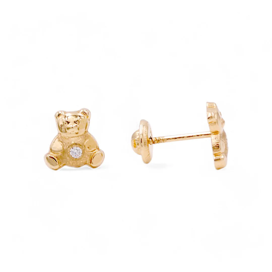 Yellow Gold 14k Fashion Bear Earrings