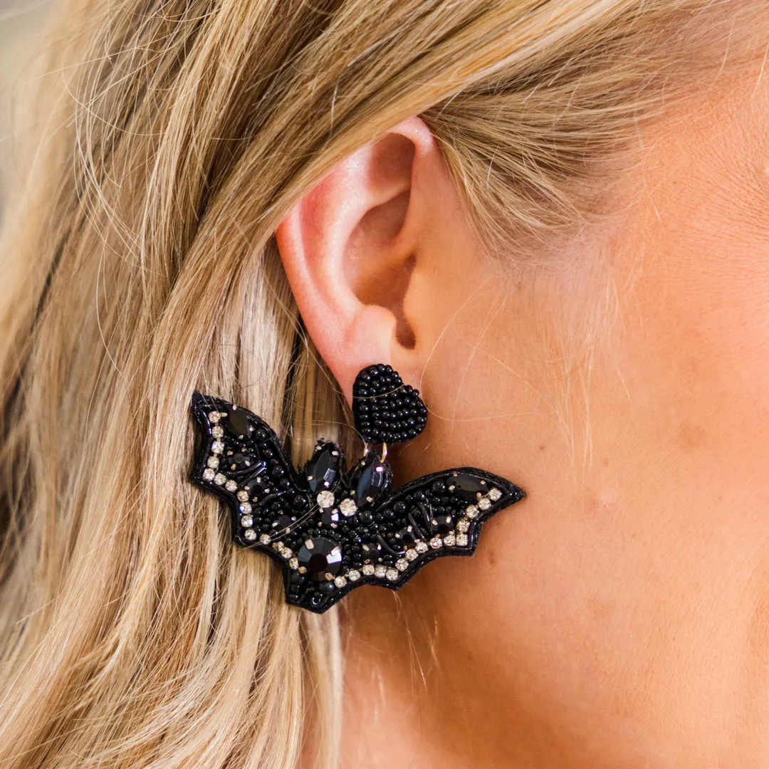 You Drive Me Batty Earrings, Black